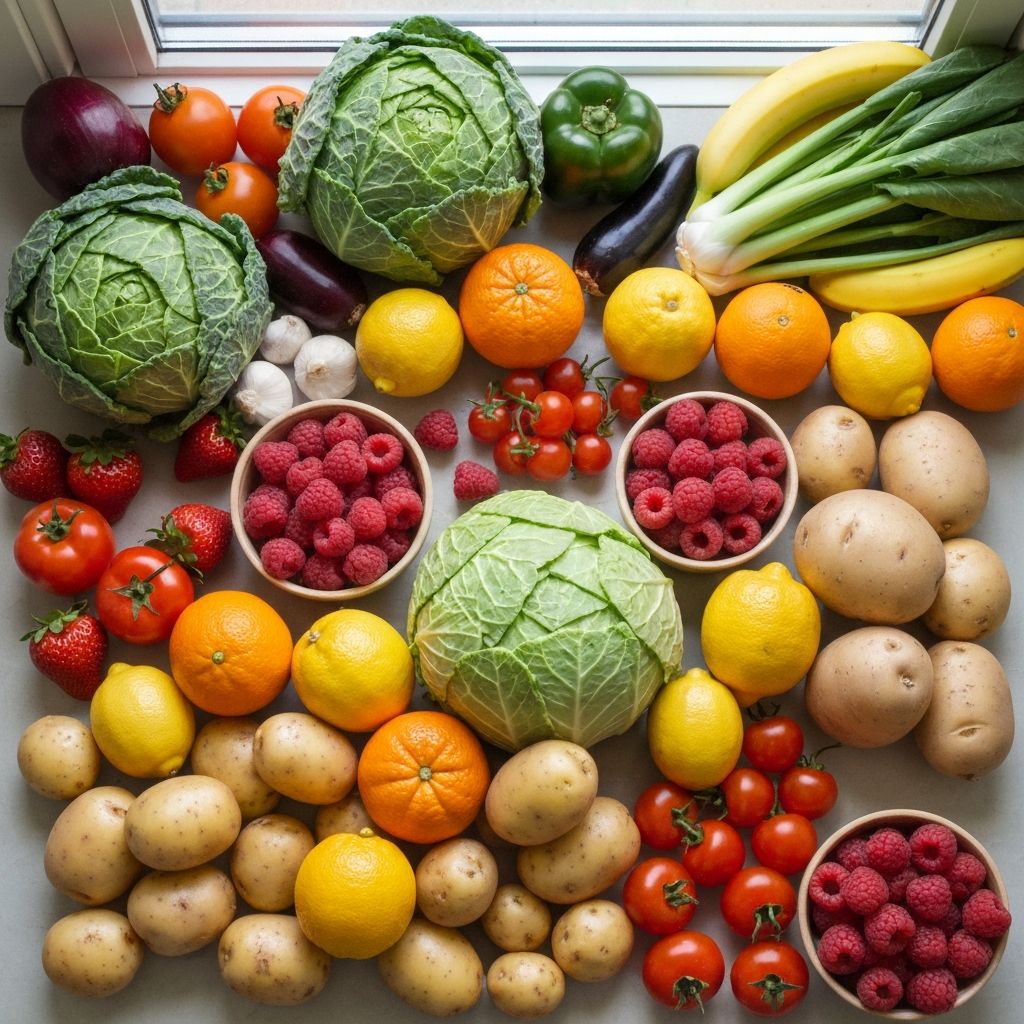Fresh vegetables and fruits representing balanced nutrition